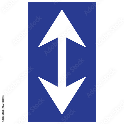 Blue and white directional sign with up and down arrows  traffic and navigation symbol