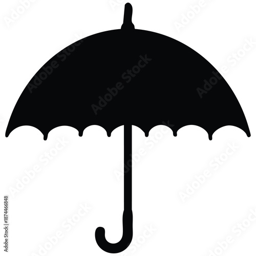 Black silhouette of a classic umbrella with curved handle and scalloped edge  simple icon