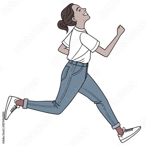 Teenage girl running with happy posture relaxed shoulders