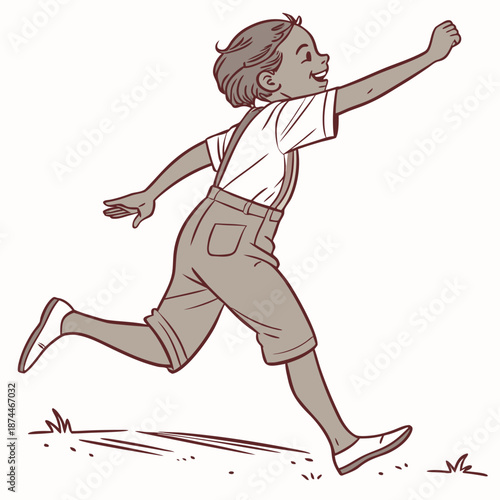 Child running happily with one foot in air and arm outstretched
