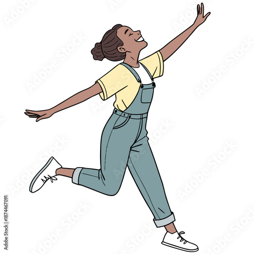 Teenage girl jumping with arms extended sideways smiling