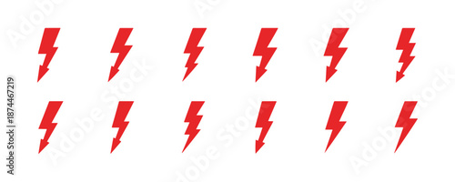 A set of thunderbolt icons. Lightning icons are displayed on a white background. Vector illustration