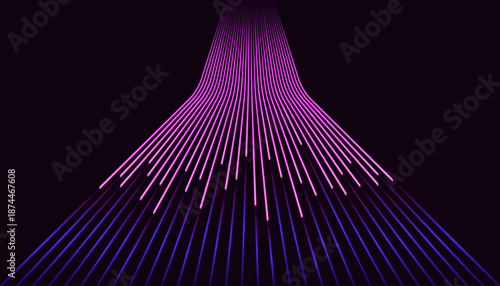 Dynamic glowing light trails moving upward in perspective. Ideal for tech banners, telecommunication concepts, and fast internet speed illustrations.