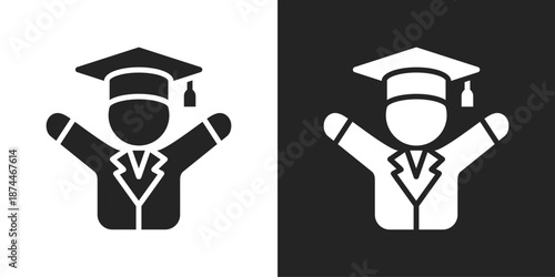 Graduation Icon In Black And White Glyph Style