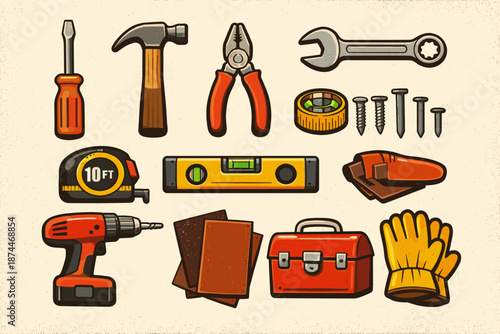 Essential toolkit collection featuring tools and accessories for diy projects