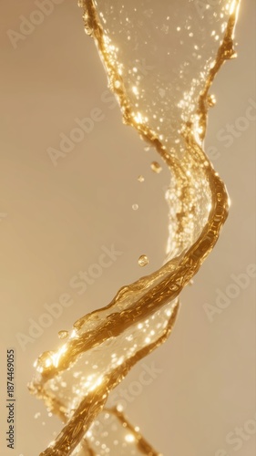 Shimmering golden cosmetic liquid in macro, highlighting hydrating, rejuvenating skincare ingredients for premium beauty and commercial branding, featuring niacinamide, featuring retinol, 