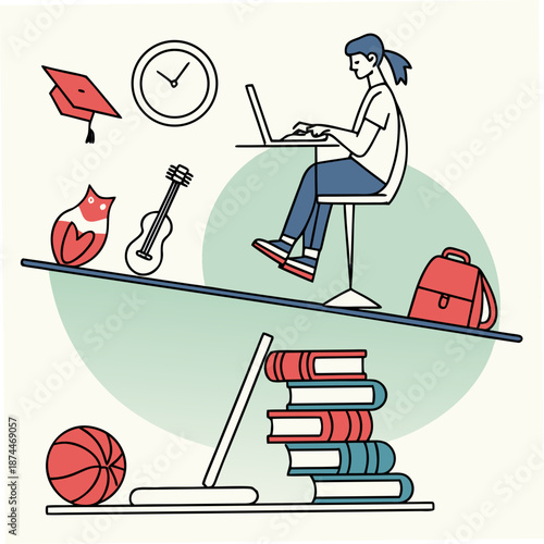 Balanced Academic Life with Student on Seesaw laptop