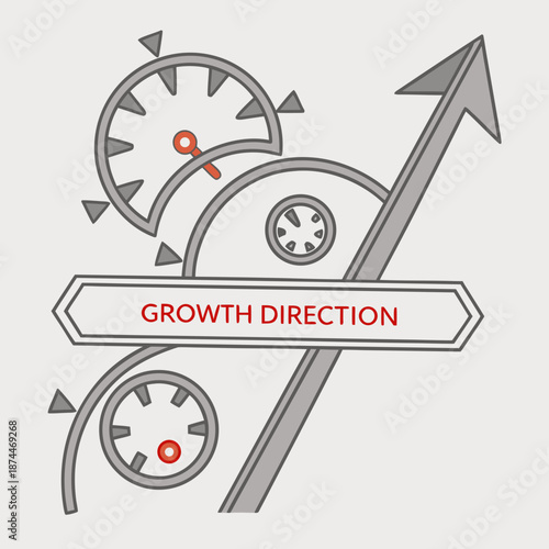 Growth direction concept with gauges and arrow speedometers