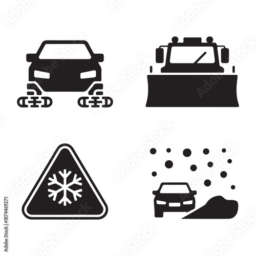 Winter traffic concept highlighting snow covered vehicles and roads
