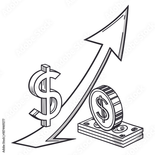 Of growing finance with dollar sign and coins abstract