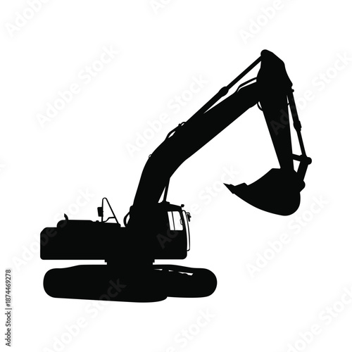 Construction excavator heavy machinery silhouette illustration.