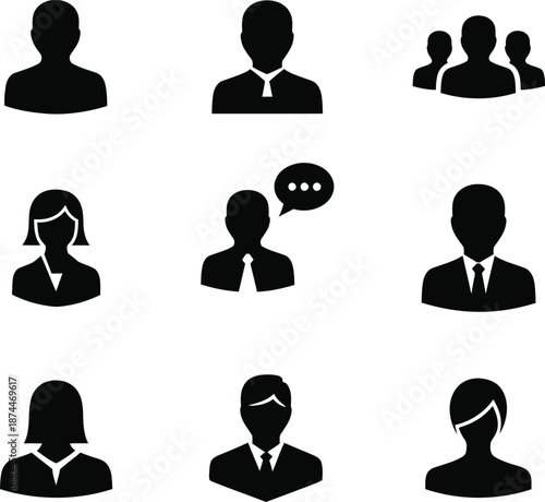 Human silhouette icons set black profile images of people