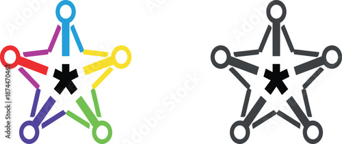 Colorful star shape logo made of connected human figures representing unity