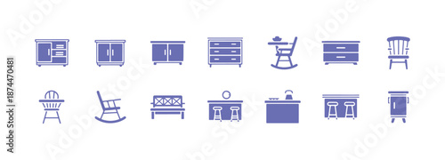 Furniture represented as solid icons. Stroke can be edited. Vector illustration.