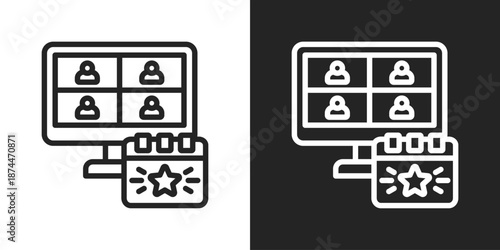 Virtual Event Icon In Black And White Line Style