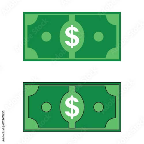 Dollar notes icon black silhouette pack. green icons. EPS10