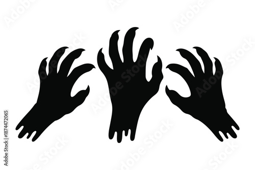 Multiple raised human hands gesture silhouette illustration.