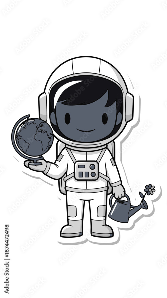 Fototapeta premium Cartoon Astronaut Watering Plant Element Set