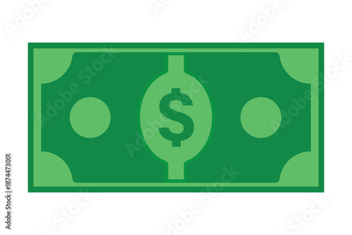 Green American dollar bill flat icon for financial apps and websites. Finance icon. Financial infographic elements and symbols for web design vector design and illustration.