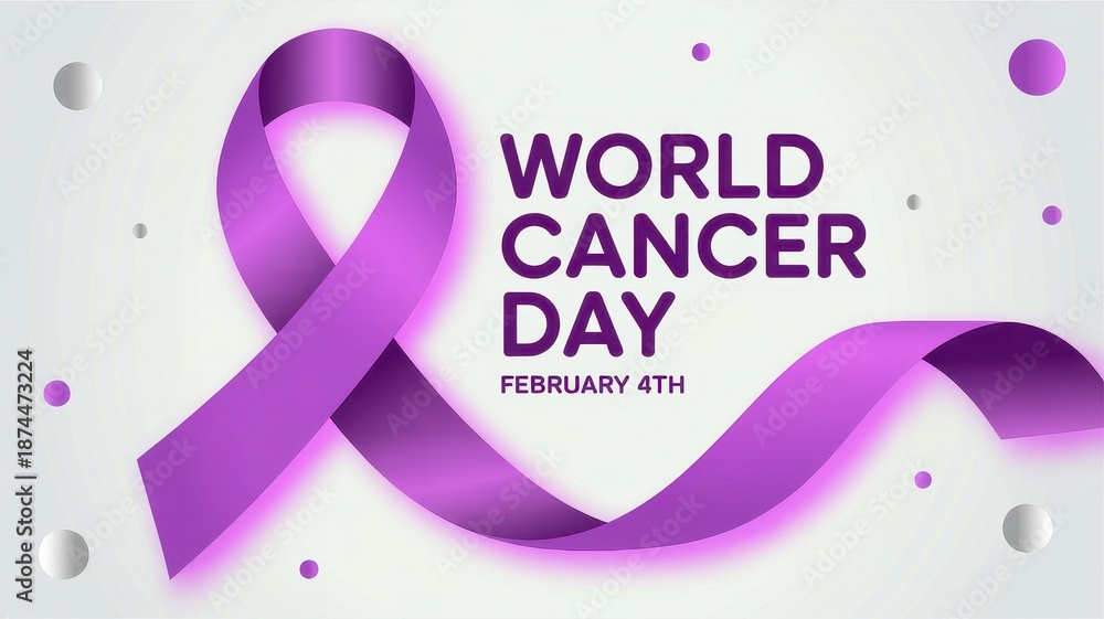 Fototapeta premium World cancer day background design with flowing purple awareness ribbon
