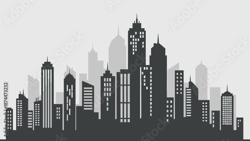 City Skyline Silhouette Skyscrapers Urban Landscape.