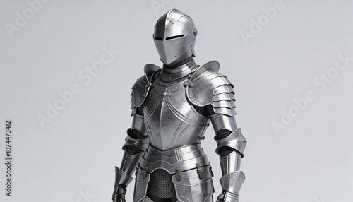 Photorealistic 3D Render of Silver Knight Armor Suit on White Background