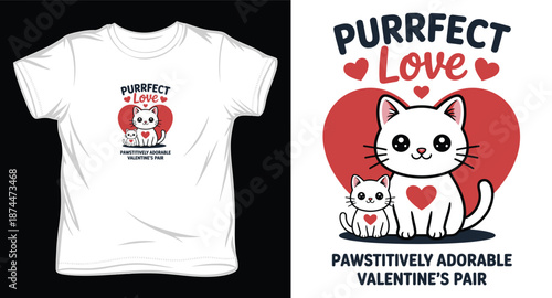 Purrfect love pawsitively adorable valentine's pair vector graphic of a cat and kitten for t-shirt