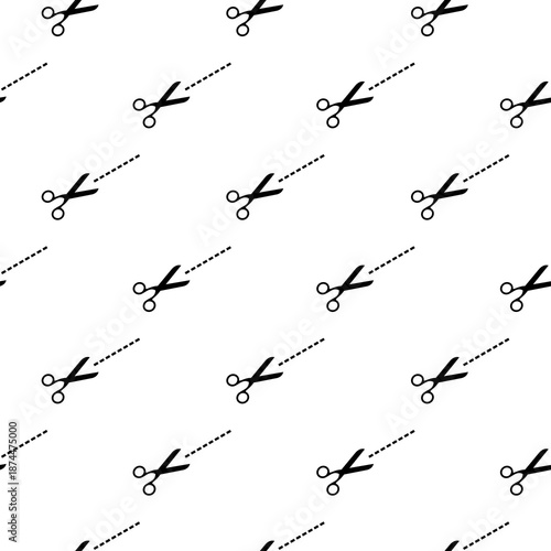 Scissors with cut line seamless pattern isolated on white background
