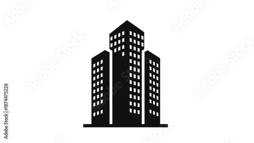 Black Silhouette of Modern Office Building.