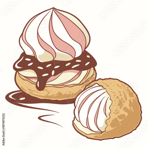 Soft and fried dessert contrast shown in one composition with chocolate