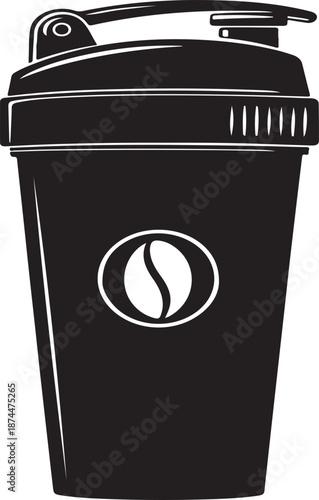 Black coffee shaker bottle with coffee bean logo