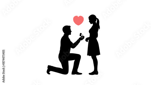 Man Proposing to Woman with Engagement Ring and Heart.