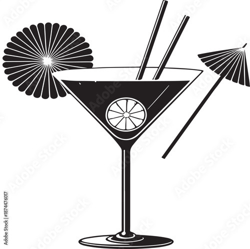 Elegant martini cocktail with umbrella and straws for sophisticated events