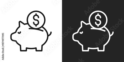 piggy bank Icon In Black And White Line Style