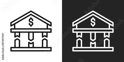 bank Icon In Black And White Line Style