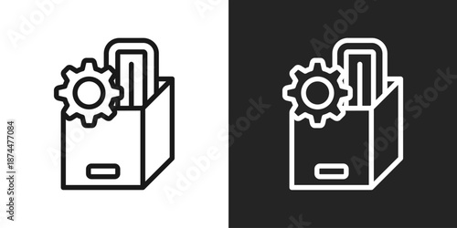 box Icon In Black And White Line Style