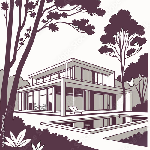 Modern villa with private pool and trees house architecture 1