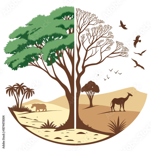 Balanced ecosystem split with extreme climate contrast