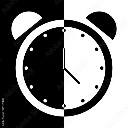 Extraordinary monochrome clock. Extraordinary contrast symbol. Extraordinary time Vector. Extraordinary morning wakeup chronometer
