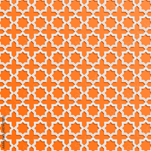 Seamless pattern with white arabic geometric ornament on gold background