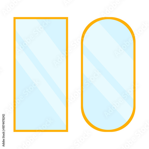 Symmetrical glass mirrors. Spectacular reflection Vector. Magnificent metallic framework. Extraordinary domestic ornamentation.