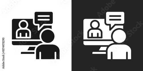 video call Icon In Black And White Glyph Style