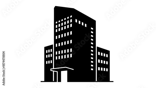 Modern Office Building Silhouette with Windows.