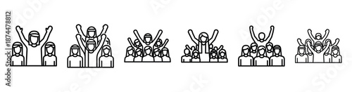 biblical crowd celebration Line art illustration isolated on white background of palm sunday icons