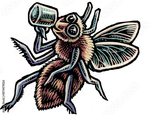 Εκτύπωση καμβά happy bee drinking a beer