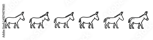 biblical donkey walk Line art illustration isolated on white background of palm sunday icons