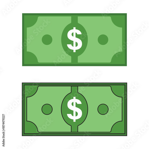 Green American dollar bill flat icon for financial apps and websites. Finance icon. Financial infographic elements and symbols for web design vector design and illustration.