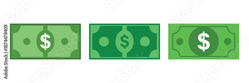Green American dollar bill flat icon for financial apps and websites. Finance icon. Financial infographic elements and symbols for web design vector design and illustration.
