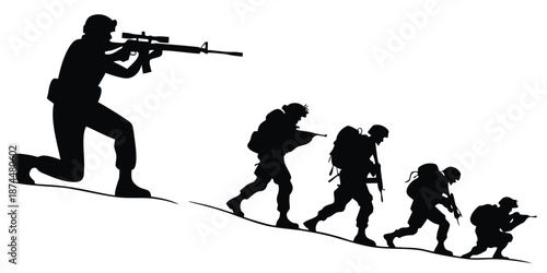 Silhouettes of Soldiers and Sniper in Combat Mission