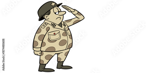 Funny Cartoon Soldier Saluting in Camouflage Uniform